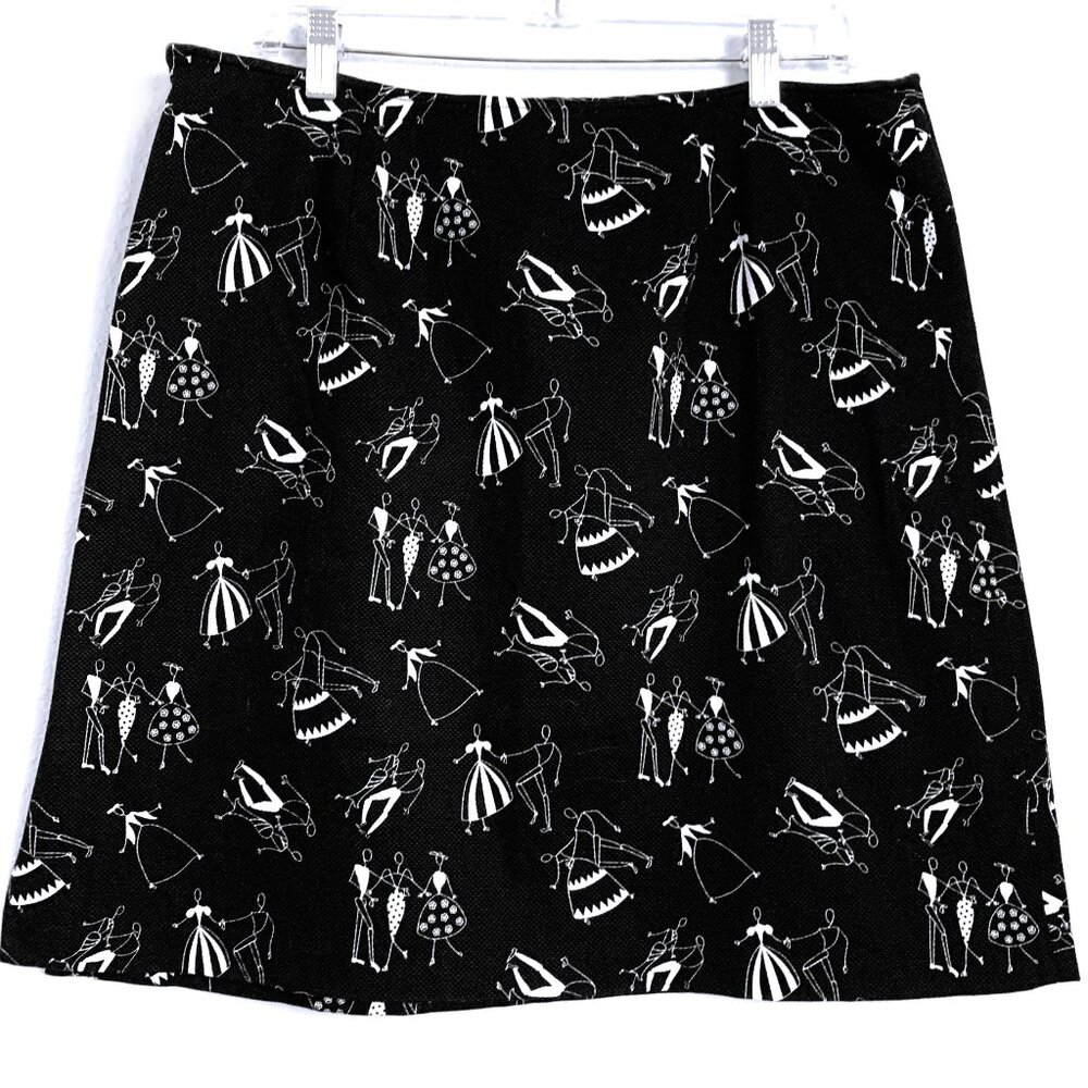 Vintage 70s/80s Mod Black Novelty Print Skirt – French Dancers – Women’s Sz 16